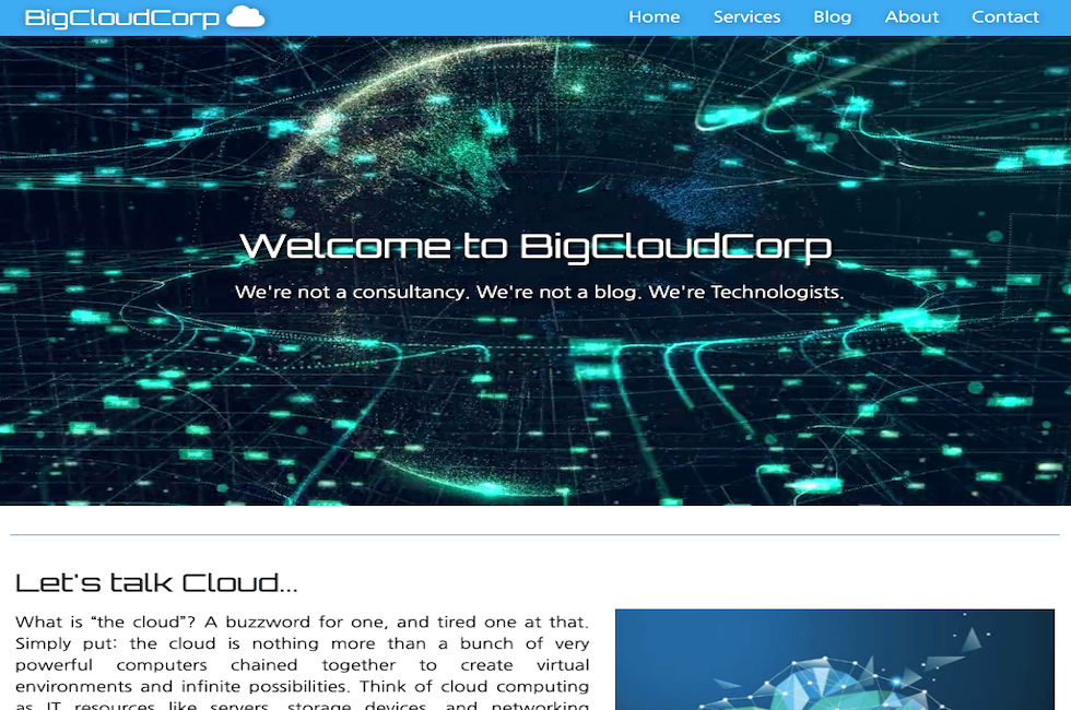 A screenshot of BigCloudCorp homepage.