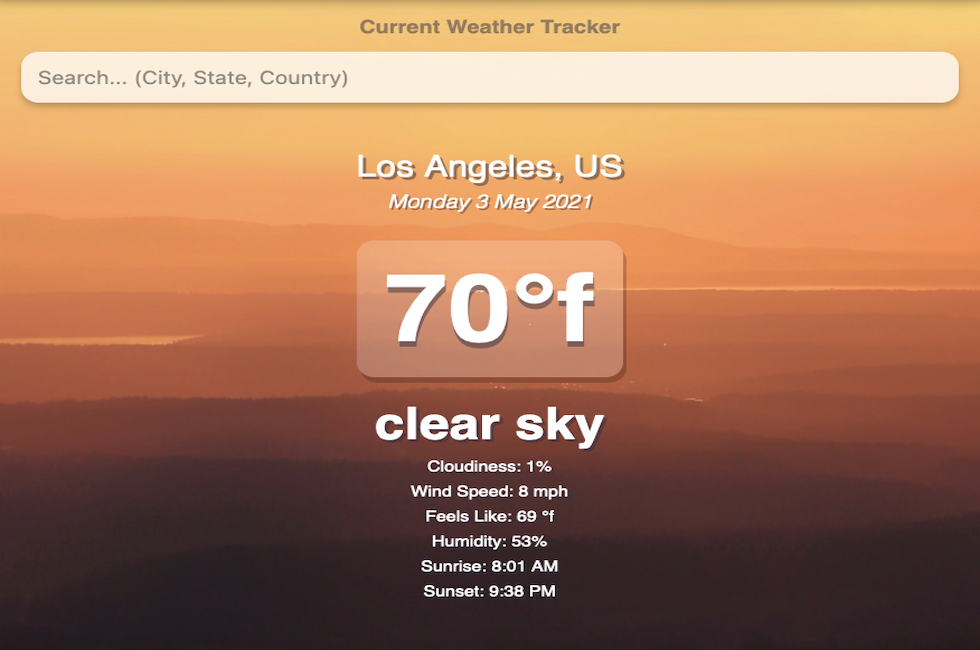 A screenshot of the weather site page.