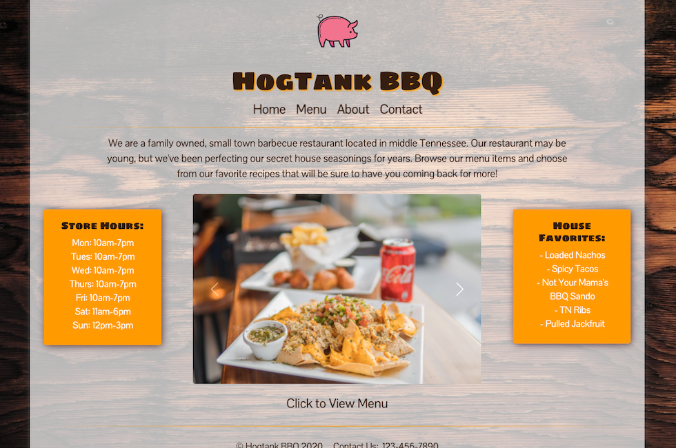 A screenshot of HogTank BBQ homepage.